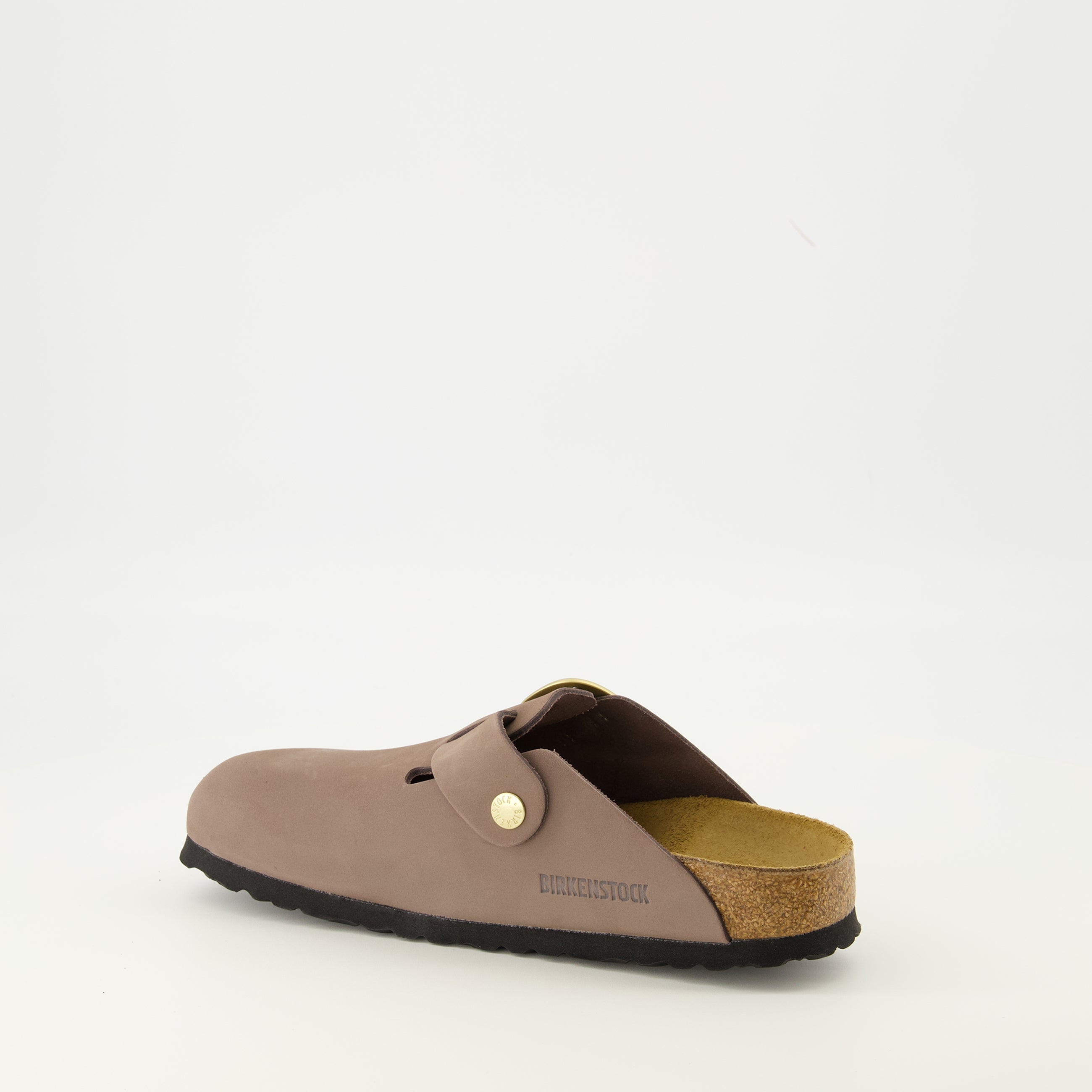 Birkenstock mules, big buckle design, nubuck shoes, comfortable footwear, powder pink mules