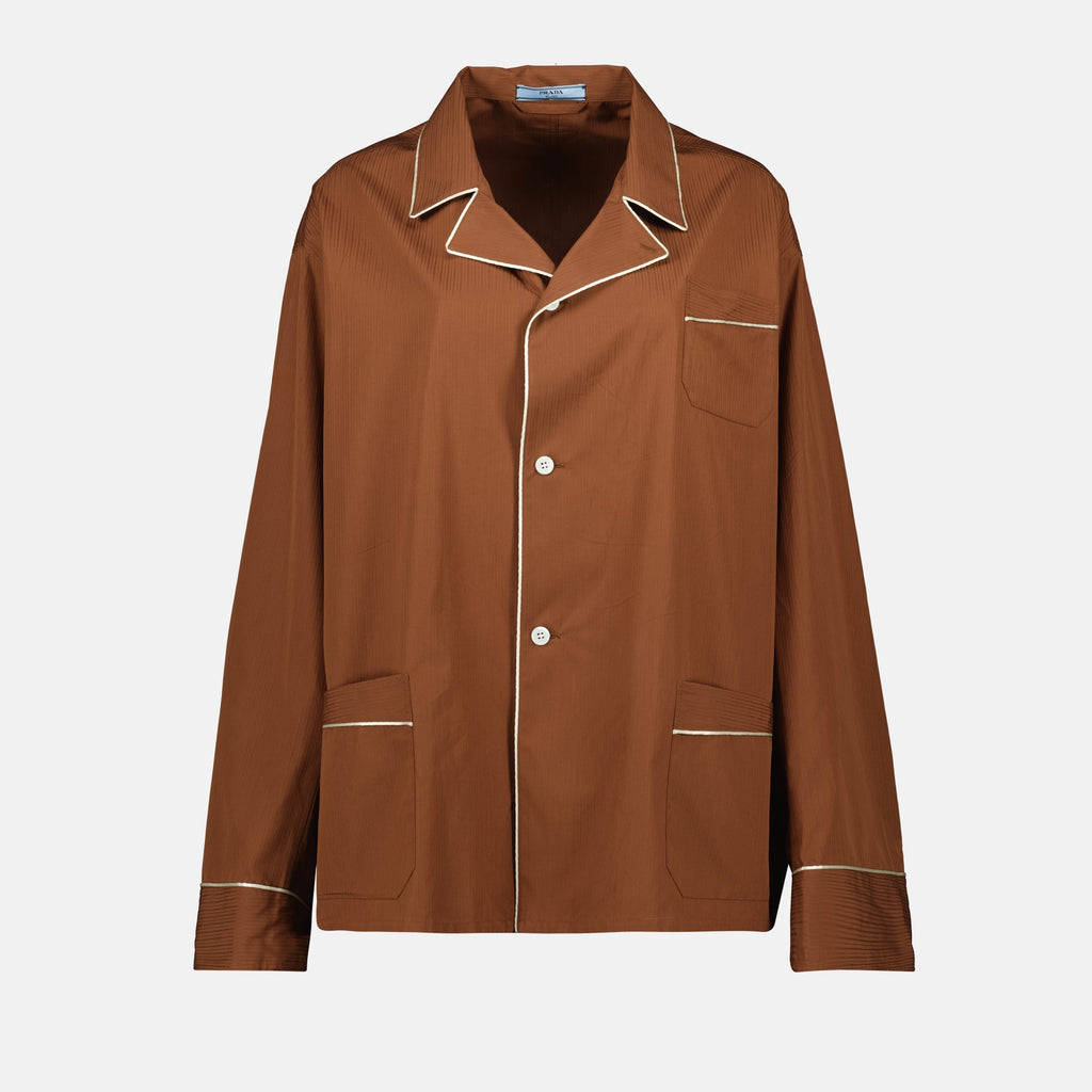 Prada shirt, brown cotton shirt, oversized shirt, Autumn-Winter 2025, stylish blouse