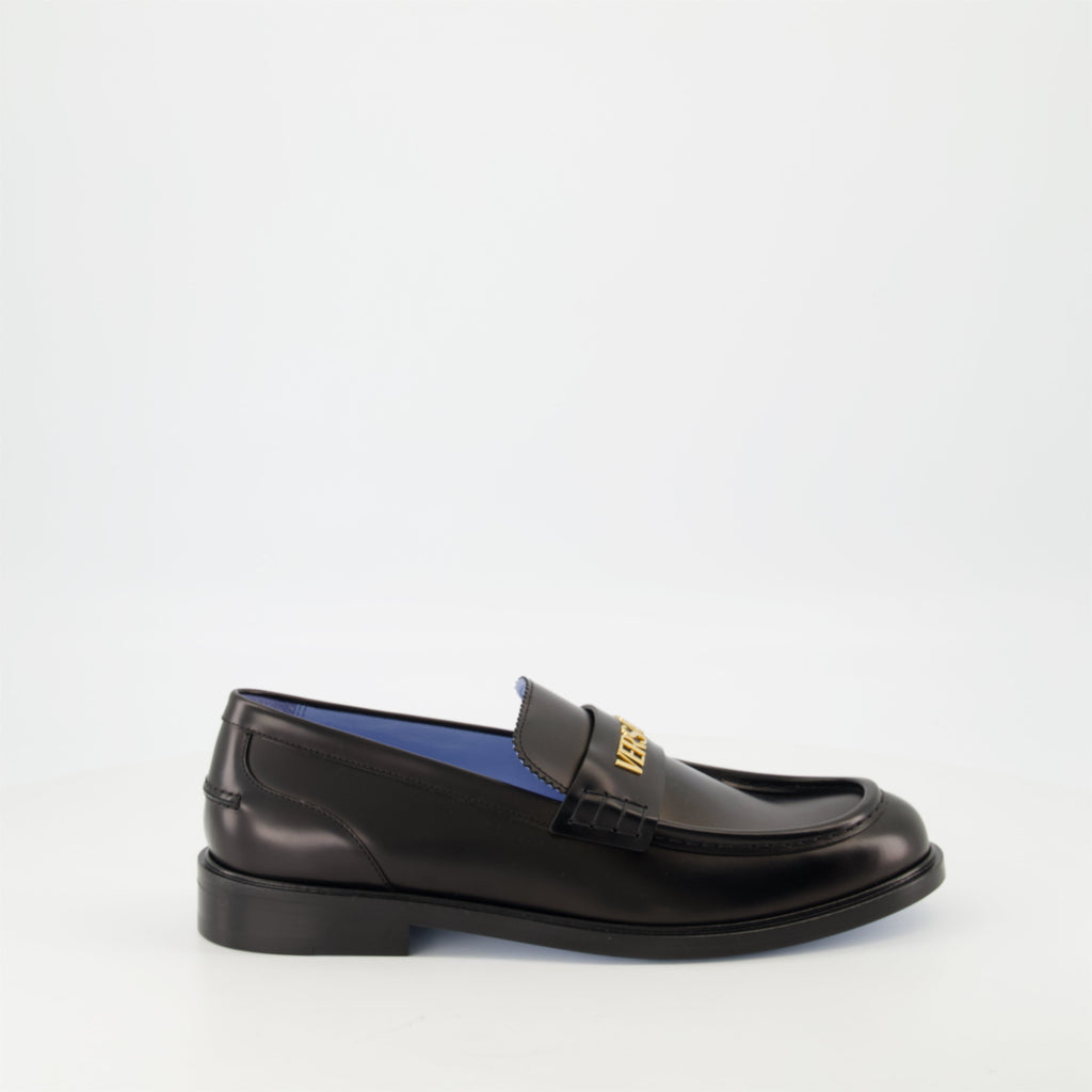 black leather loafers, Versace loafers, slip-on shoes, goat leather footwear, Spring-Summer collection