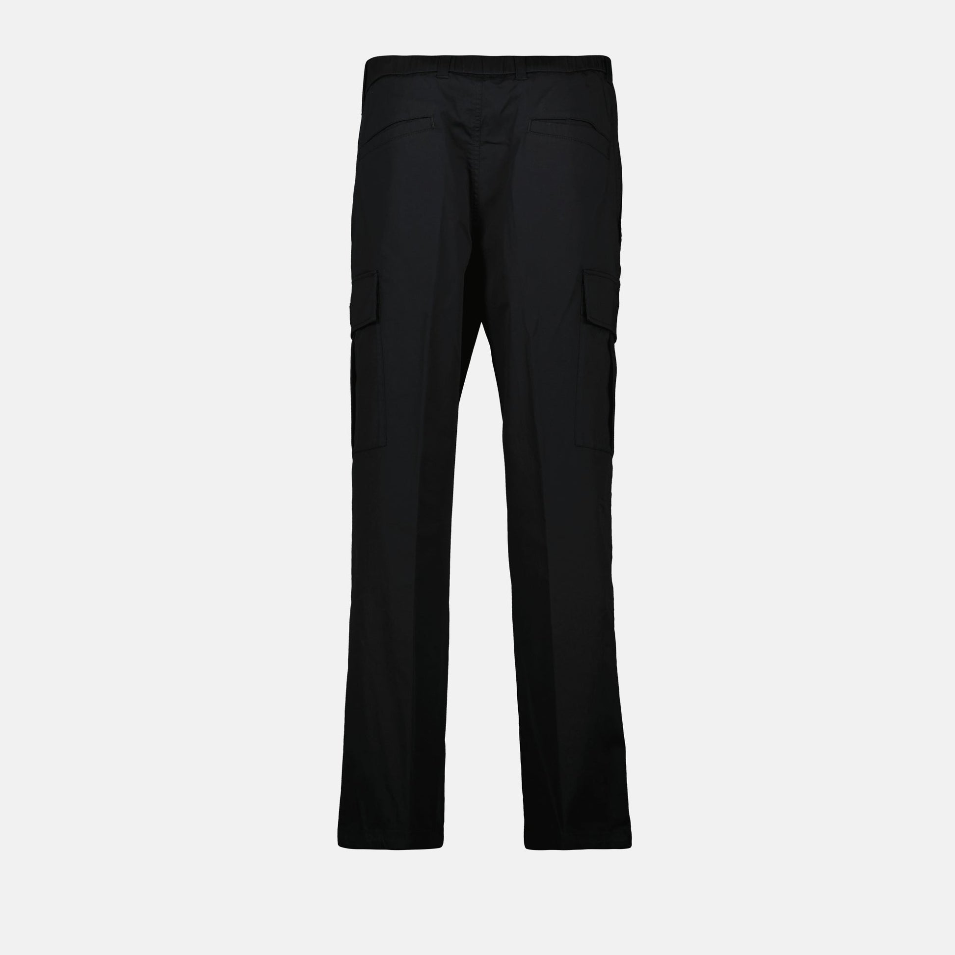 black cargo trousers, Moncler, gabardine pants, men's trousers, designer pants