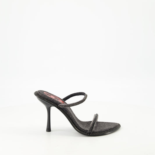 D-havanna SDL, heeled sandals, black denim, crystal embellishments, Spring-Summer 2025