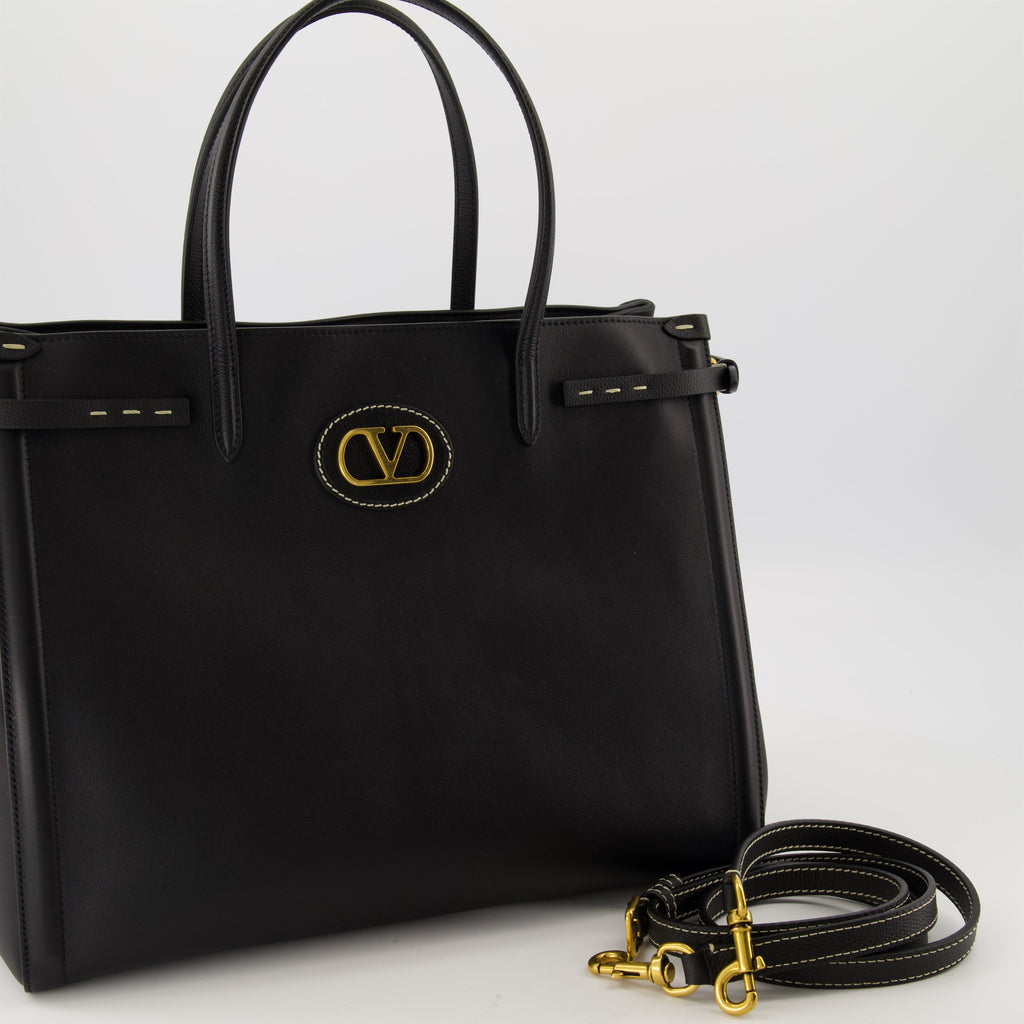 Black leather tote bag, Antibes tote, Valentino accessories, elegant tote, designer handbags