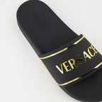 gold logo slides, Versace slides, comfortable rubber footwear, contemporary slides, stylish casual footwear
