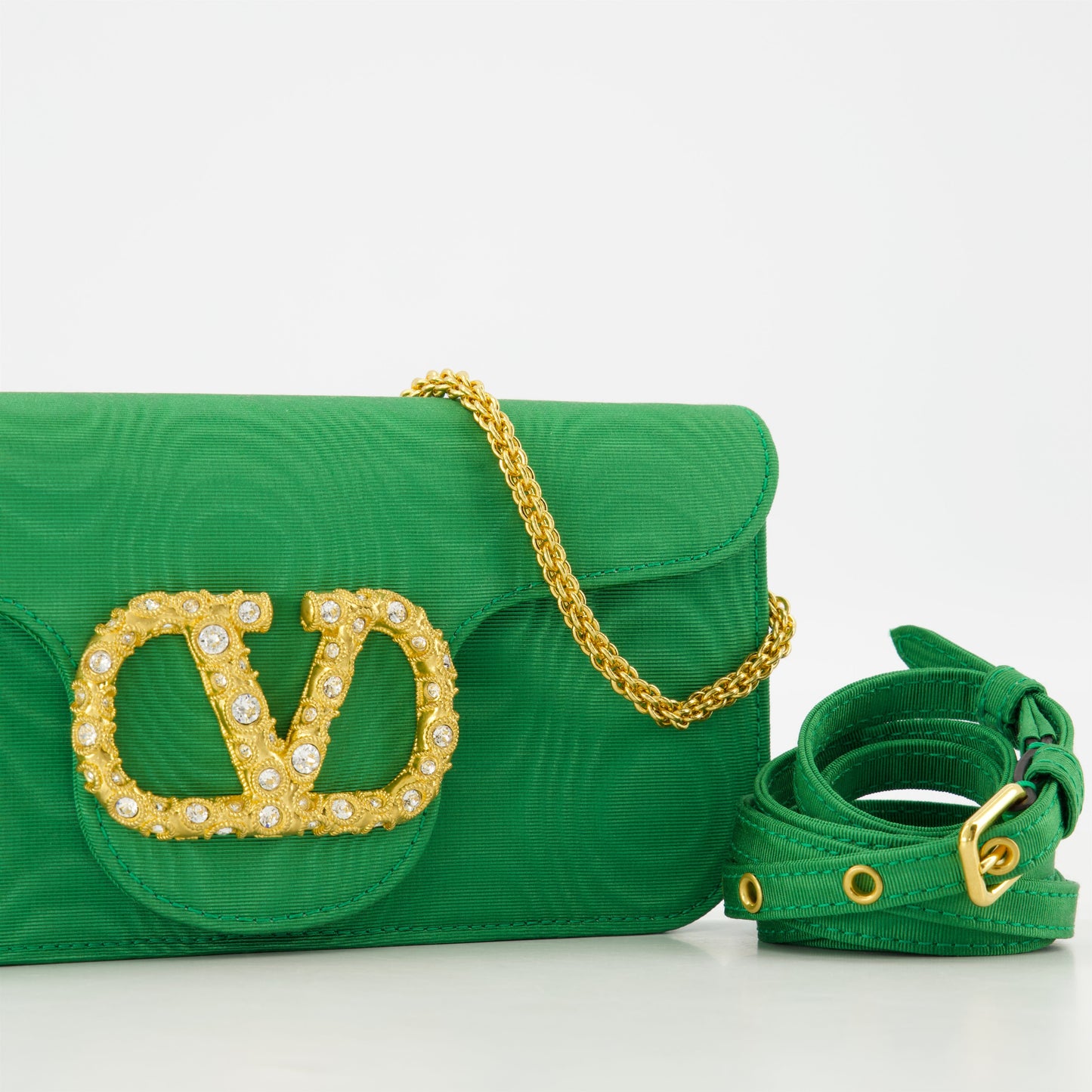 Sac Locò, VLogo bag, Swarovski VLogo, Valentino Spring-Summer 2025, green viscose bag