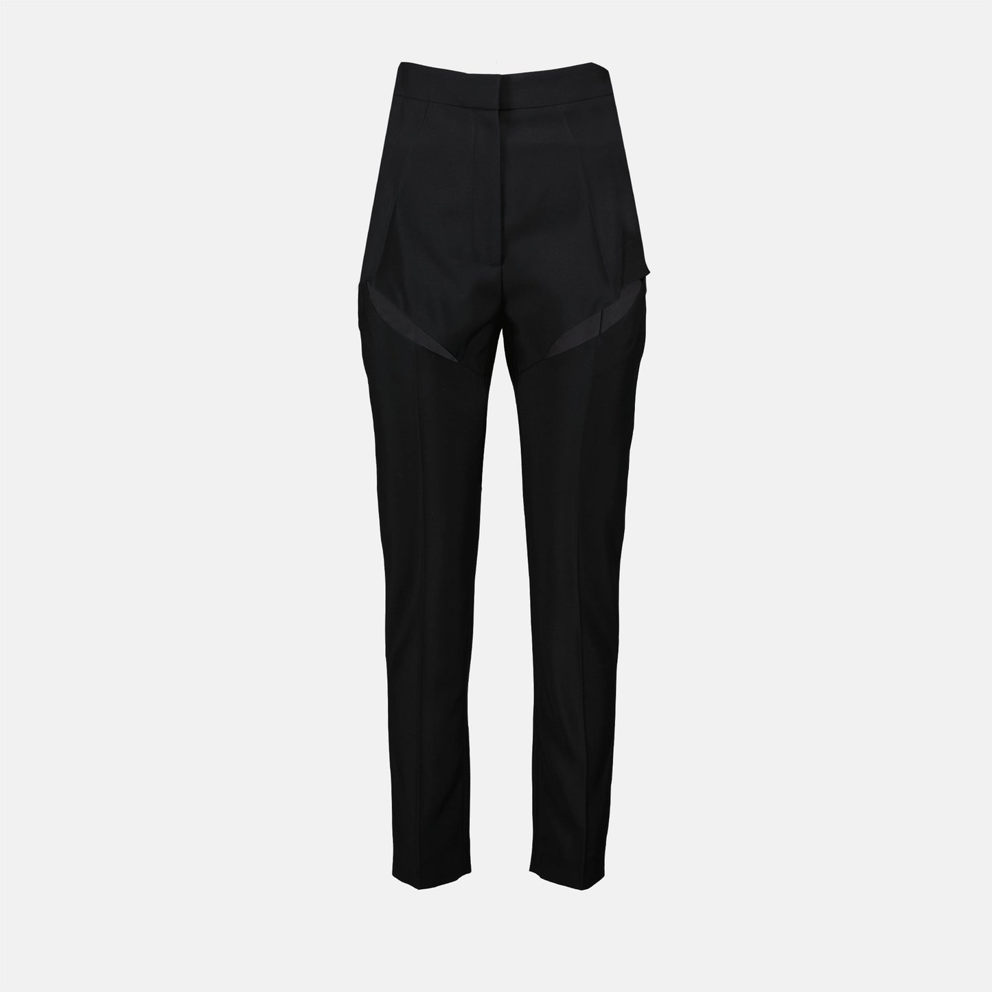 Wool pants, cut-out design, Alexander McQueen trousers, straight fit pants, black tailored pants