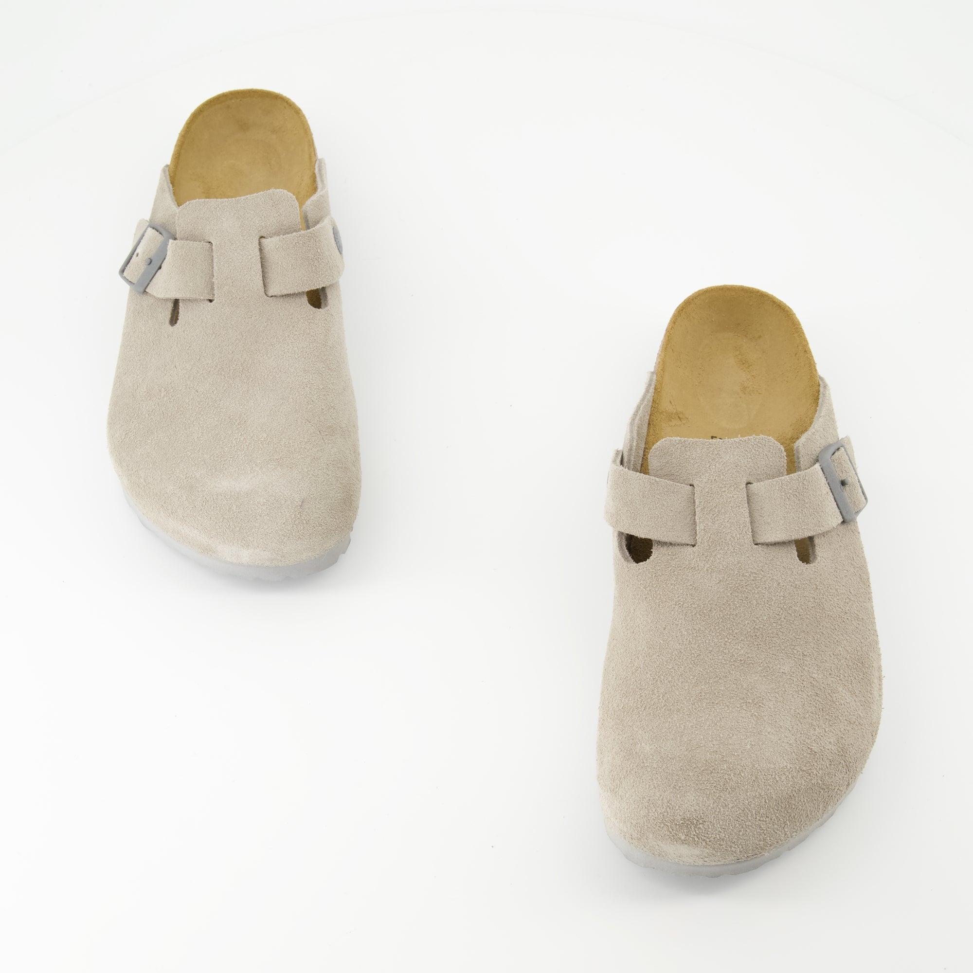Boston Mules, Birkenstock, gray mules, comfortable footwear, nubuck leather