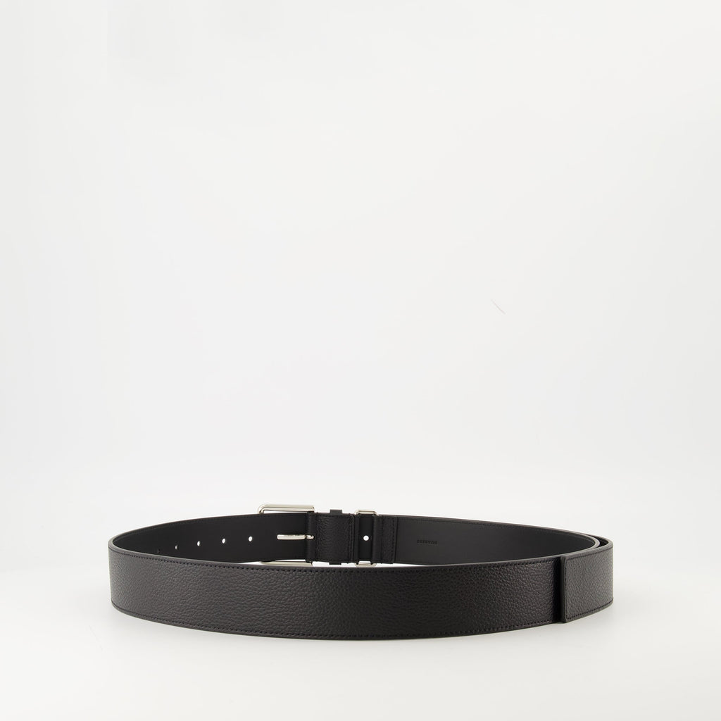 Givenchy belt, black leather belt, grained calfskin, silver-tone details, Voyou line