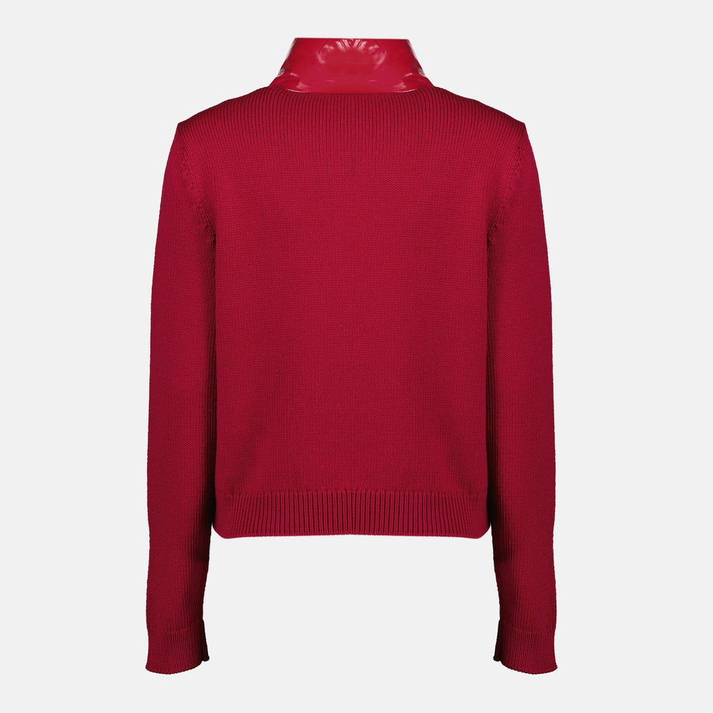 Image d'un cardigan zippé bi-matériau rouge de Moncler pour femmes - Saison Printemps-Été 2026 - Vue des détails du produit 1