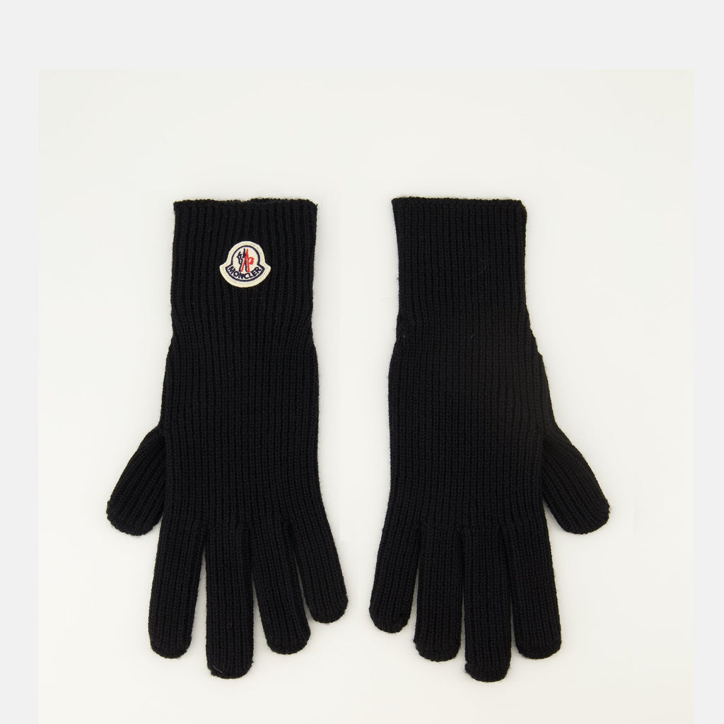 black wool gloves, Moncler accessories, autumn-winter collection, luxury gloves, stylish winter wear
