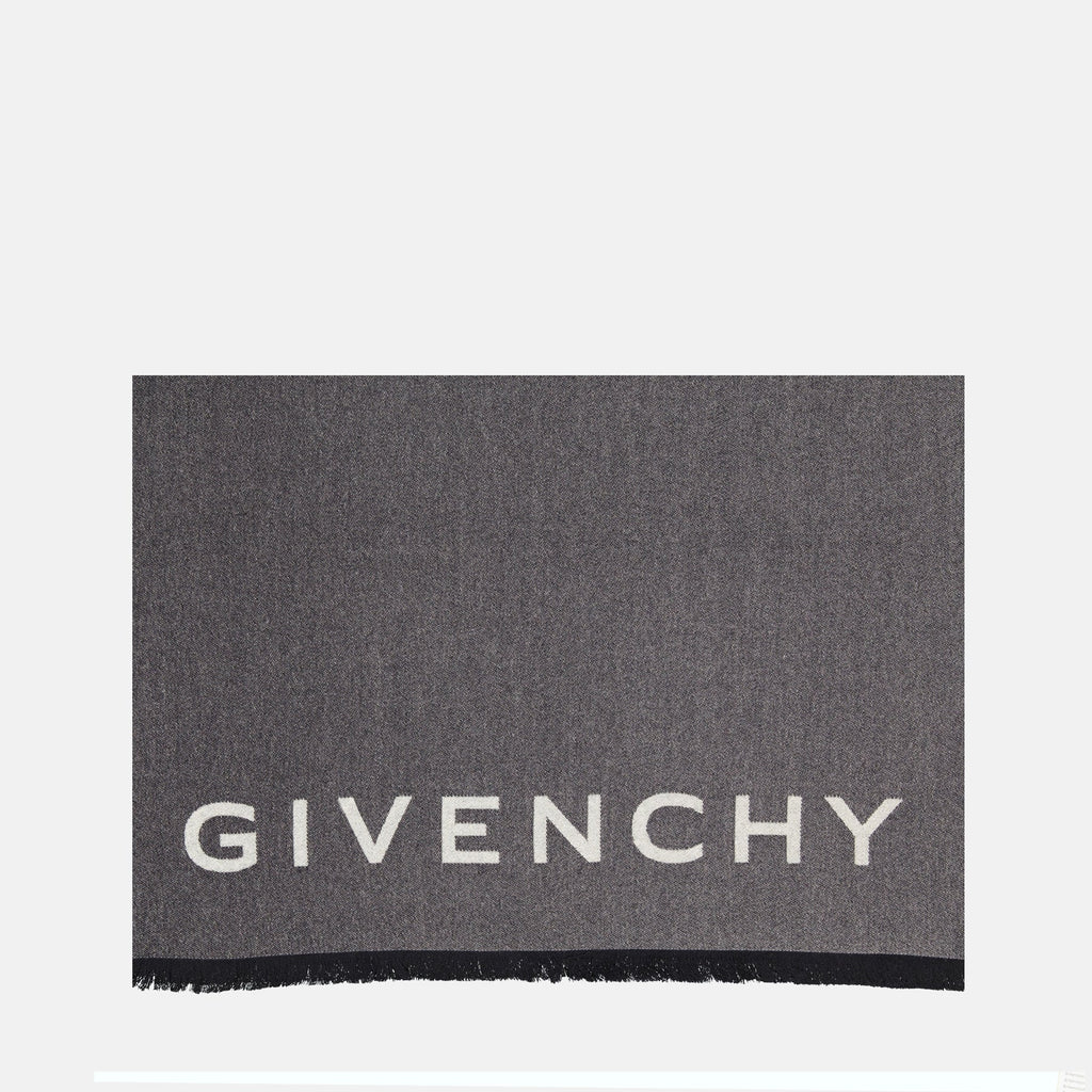 Gray Wool Scarf, Givenchy Scarf, Luxury Fashion, Unisex Scarf, 4G Design