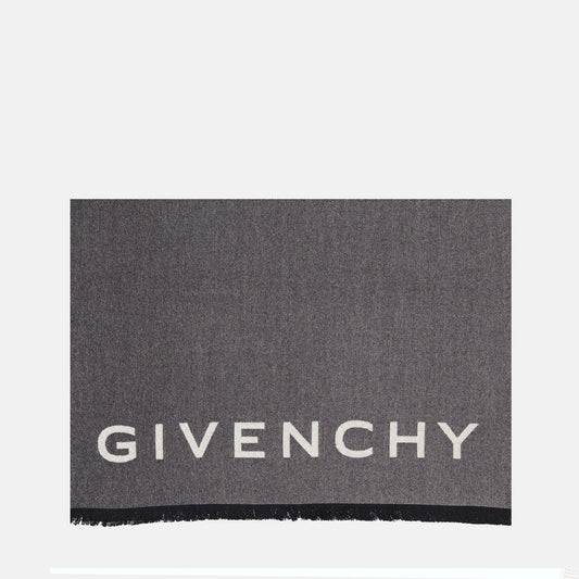 Gray Wool Scarf, Givenchy Scarf, Luxury Fashion, Unisex Scarf, 4G Design