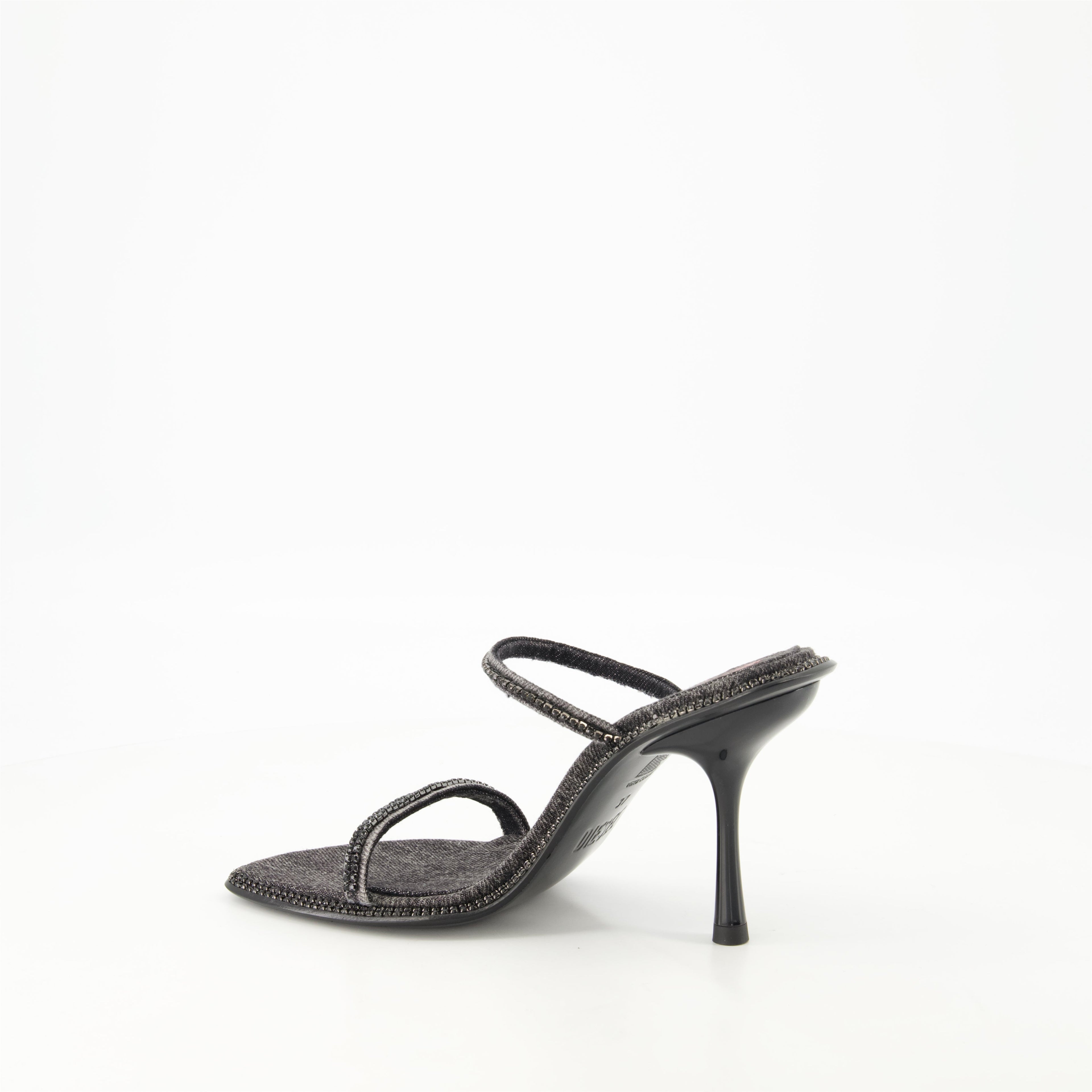 D-havanna SDL, heeled sandals, black denim, crystal embellishments, Spring-Summer 2025