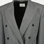 Immagine di un blazer in lana grigia di Saint Laurent per donne - Stagione Primavera-Estate 2025 - Vista dettaglio prodotto 2