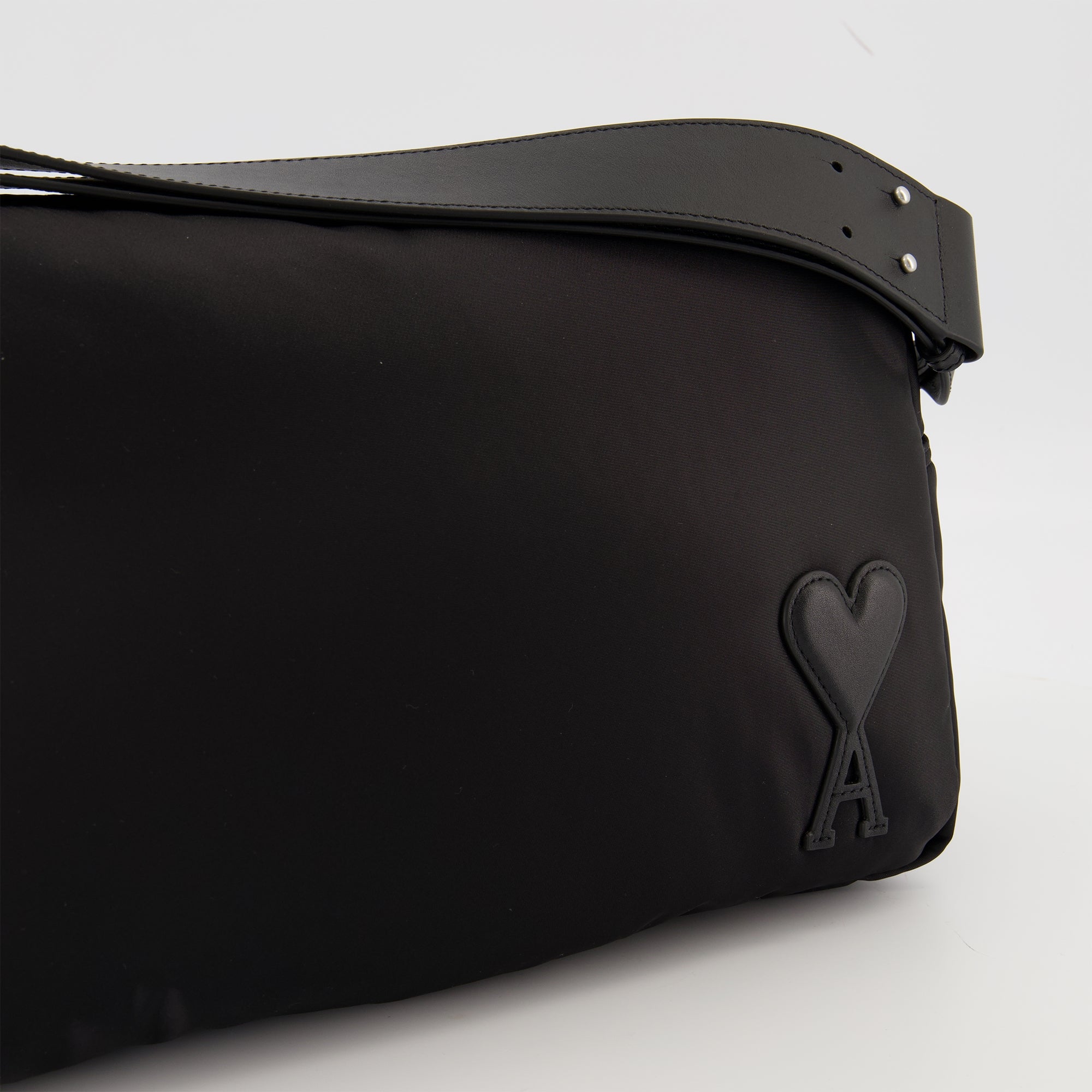 Ami Paris bag, black nylon bag, unisex accessory, adjustable strap bag, functional fashion