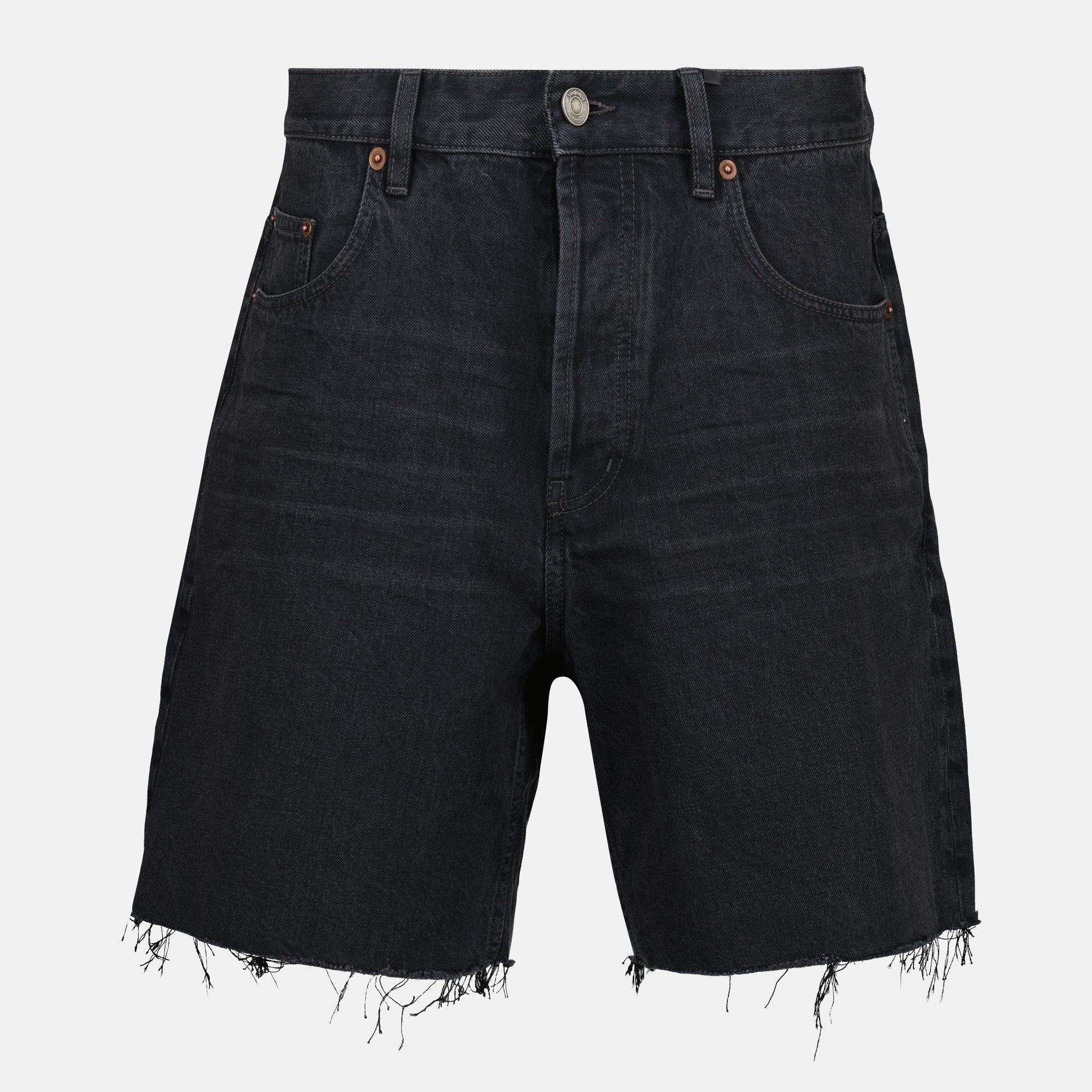 Bermuda shorts, black denim shorts, Saint Laurent shorts, contemporary fashion, women's shorts