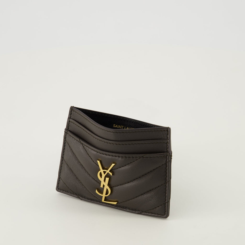 chevron wallet, dark leather wallet, YSL accessories, designer wallet, premium cardholder