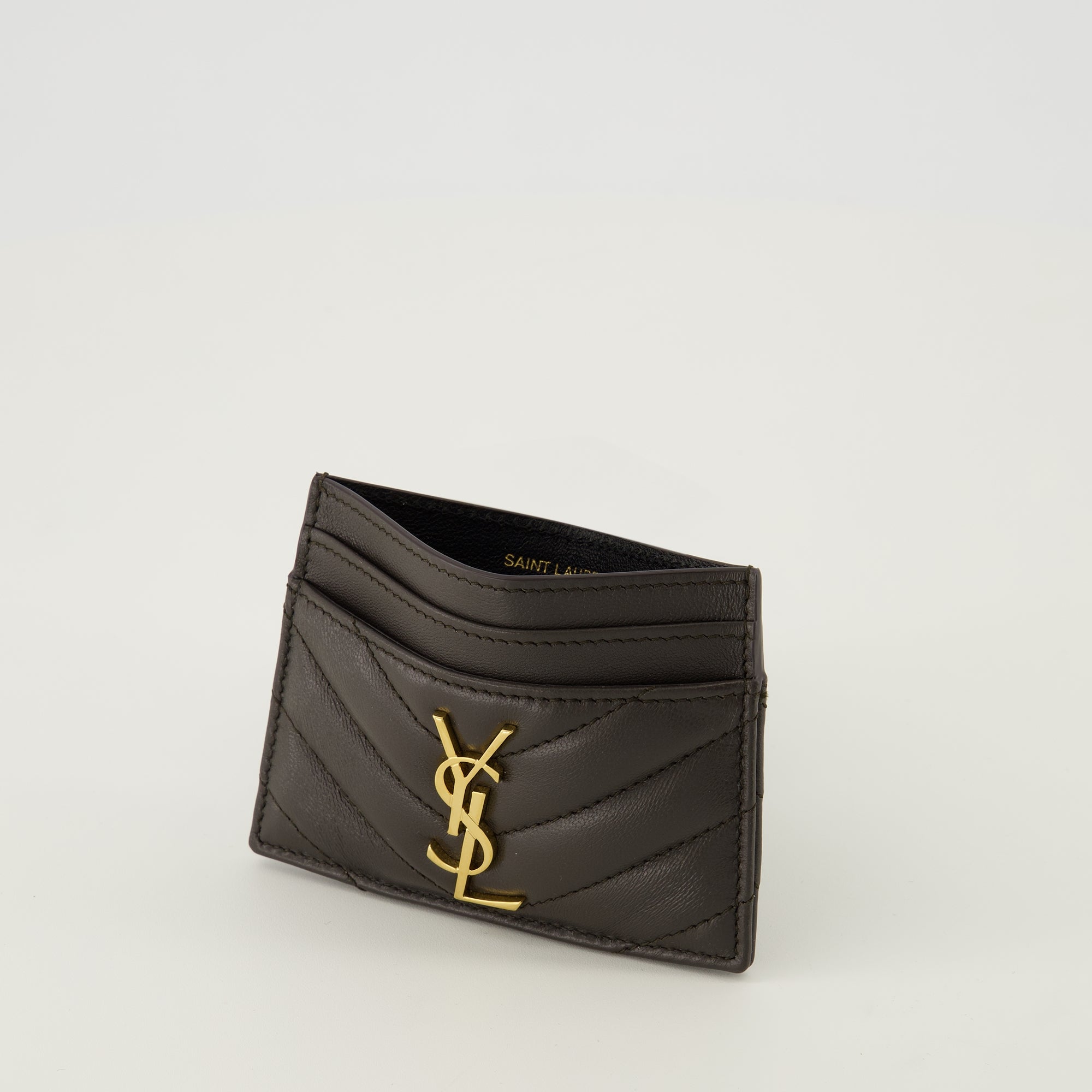 chevron wallet, dark leather wallet, YSL accessories, designer wallet, premium cardholder