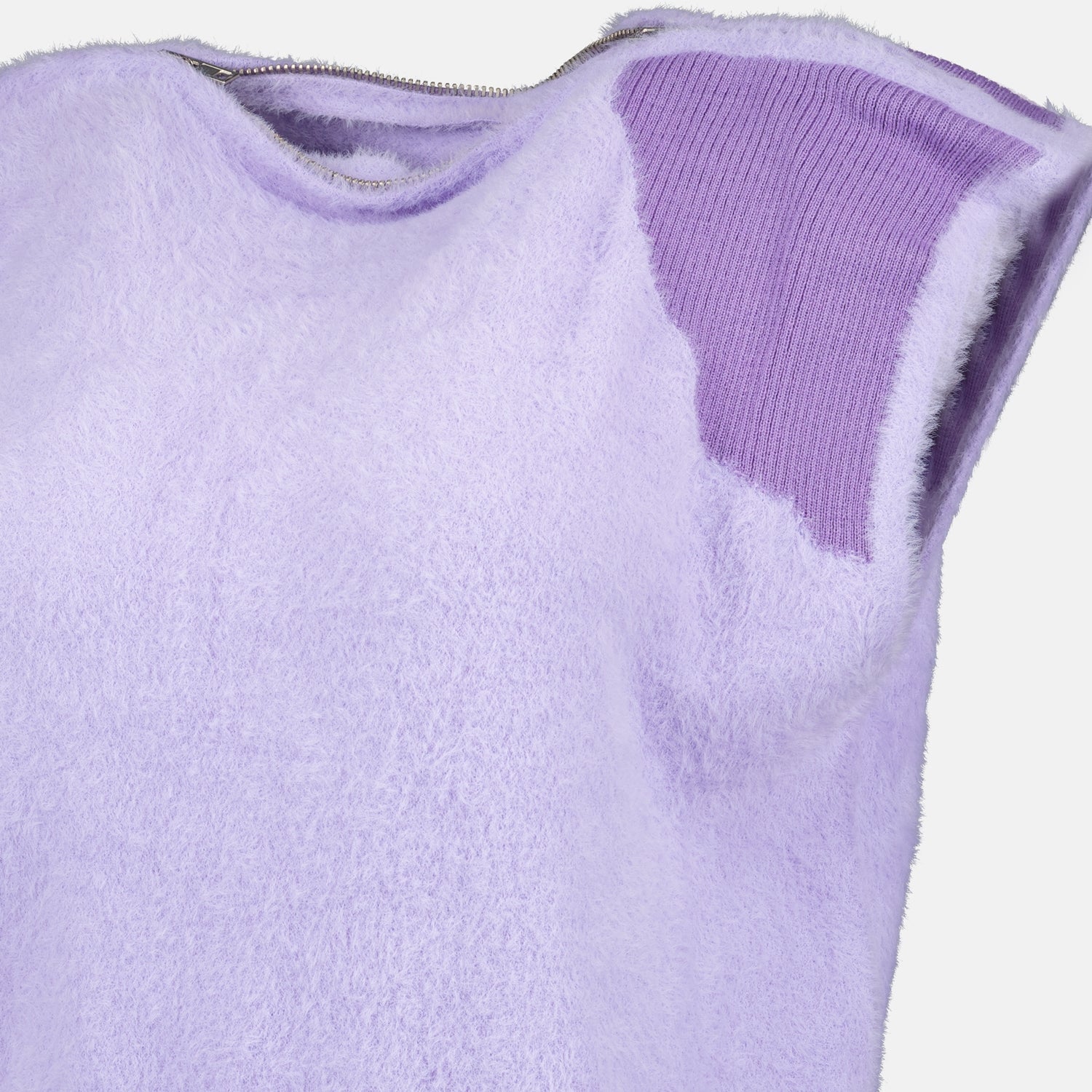 violet T-shirt, bicolor design, zip collar, nylon wool blend, luxury fashion