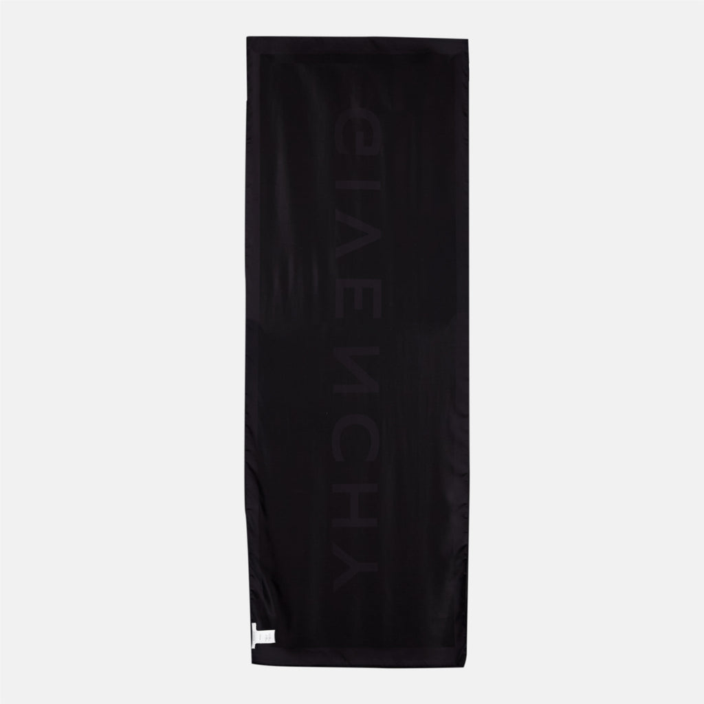 Givenchy scarf, silk wool accessory, fashion scarf, printed logo scarf, black wool scarf