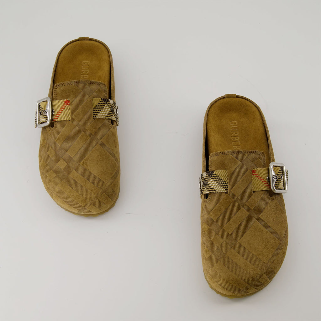 Burberry clogs, leather footwear, suede shoes, Autumn Winter collection, fashionable slip-ons