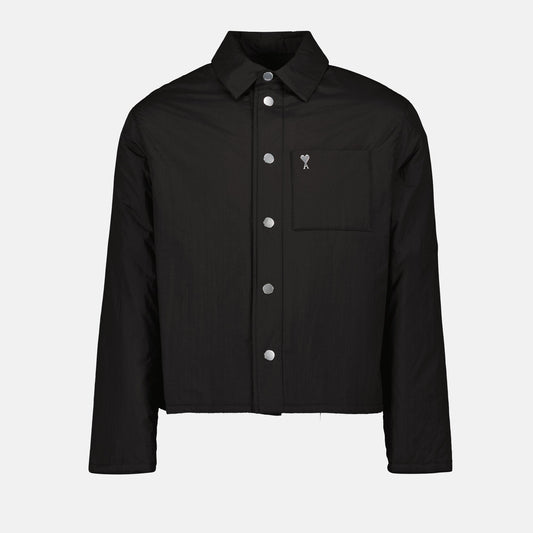 AMI de Coeur, black overshirt, nylon outerwear, technical fabric shirt, AMI Paris apparel