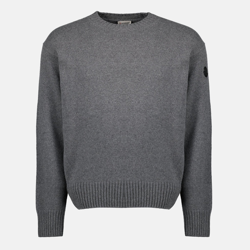 Moncler sweater, gray cashmere sweater, wool sweater, Autumn-Winter fashion, men's luxury knitwear