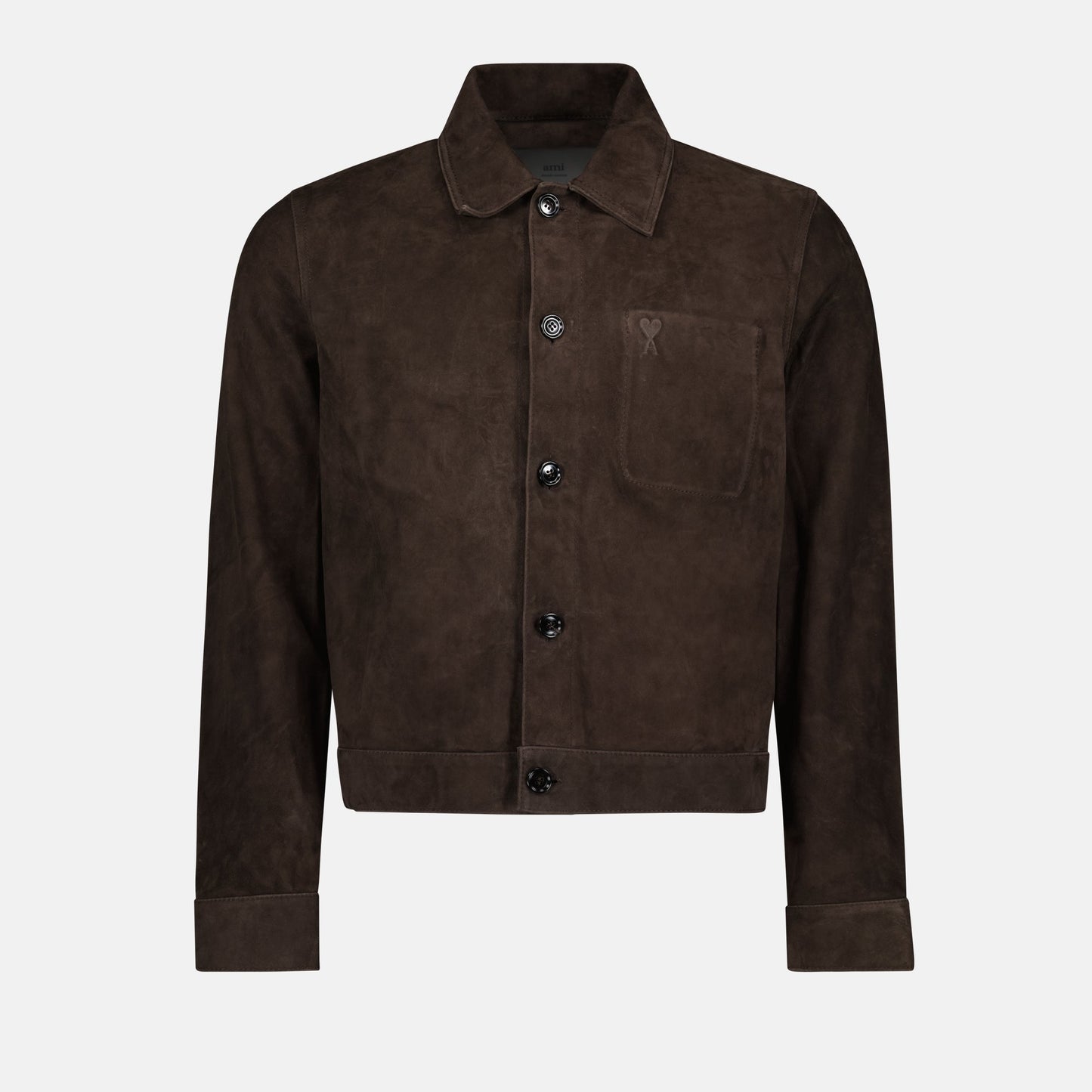 Brown suede overshirt, leather overshirt, AMI Paris overshirt, Autumn-Winter 2024 fashion, luxury suede shirt