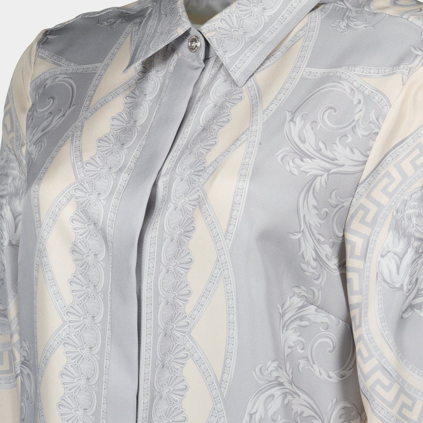 Grey Silk Shirt, La Coupe des Dieux, Versace Shirt, Silk Blouse, Medusa Detail