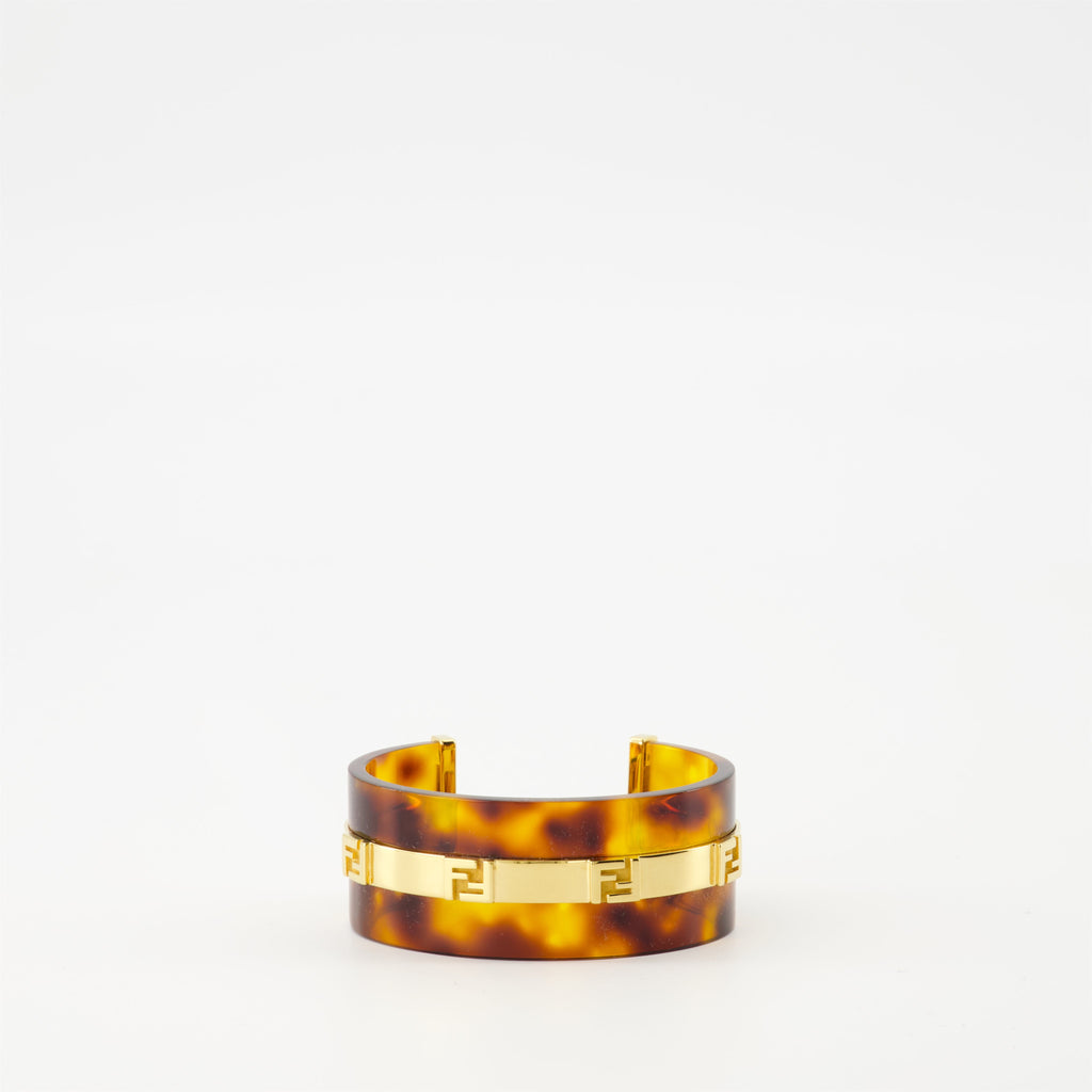 Fendi bracelet, plexiglass jewelry, brown accessory, FF logo design, contemporary fashion