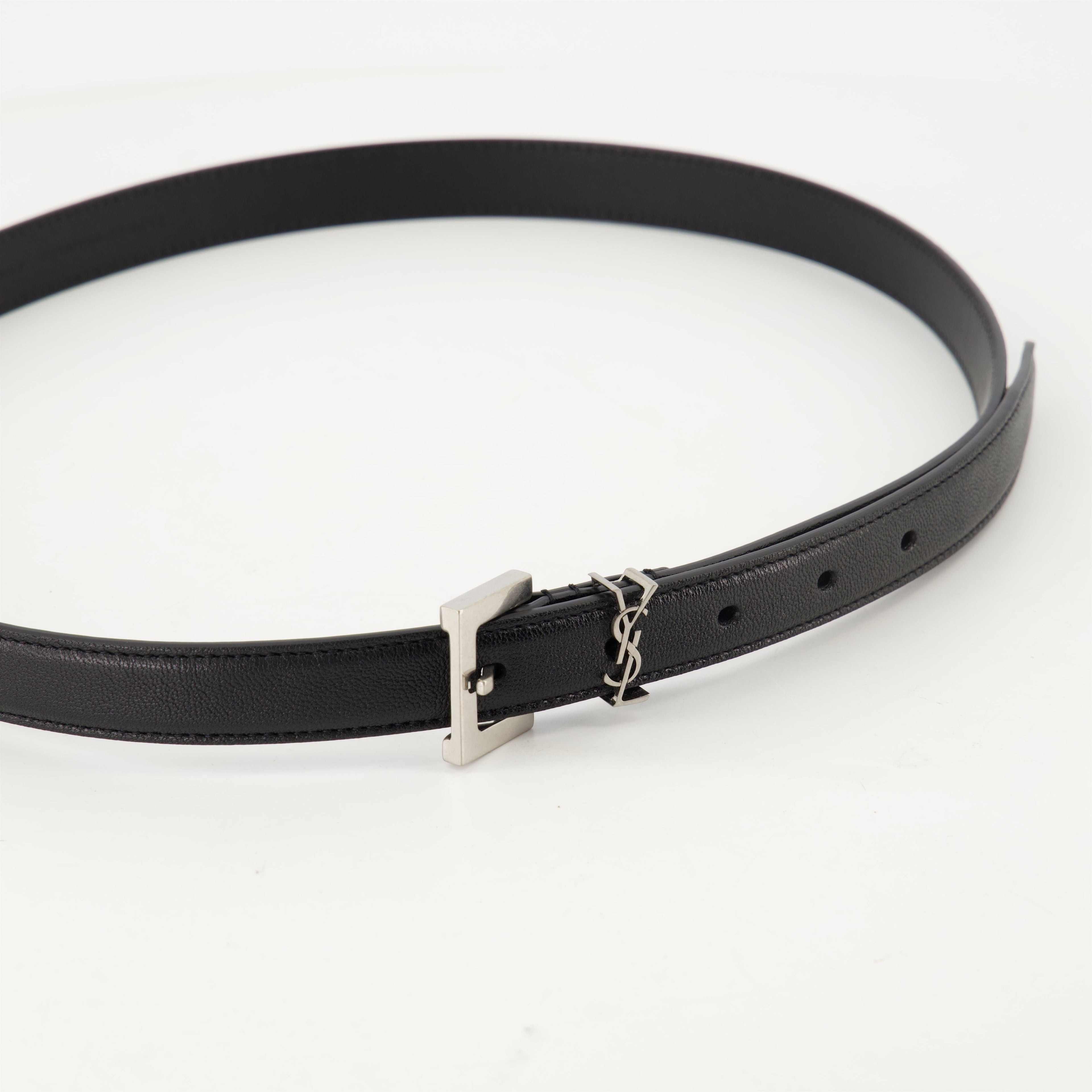leather belt, Saint Laurent, Cassandre belt, smooth leather, adjustable belt