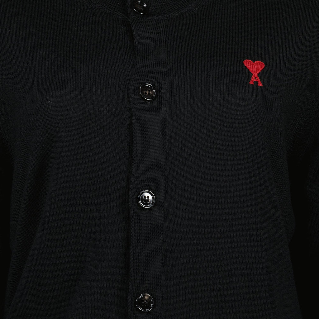 Ami de coeur, wool cardigan, black cardigan, embroidered logo, women's fashion
