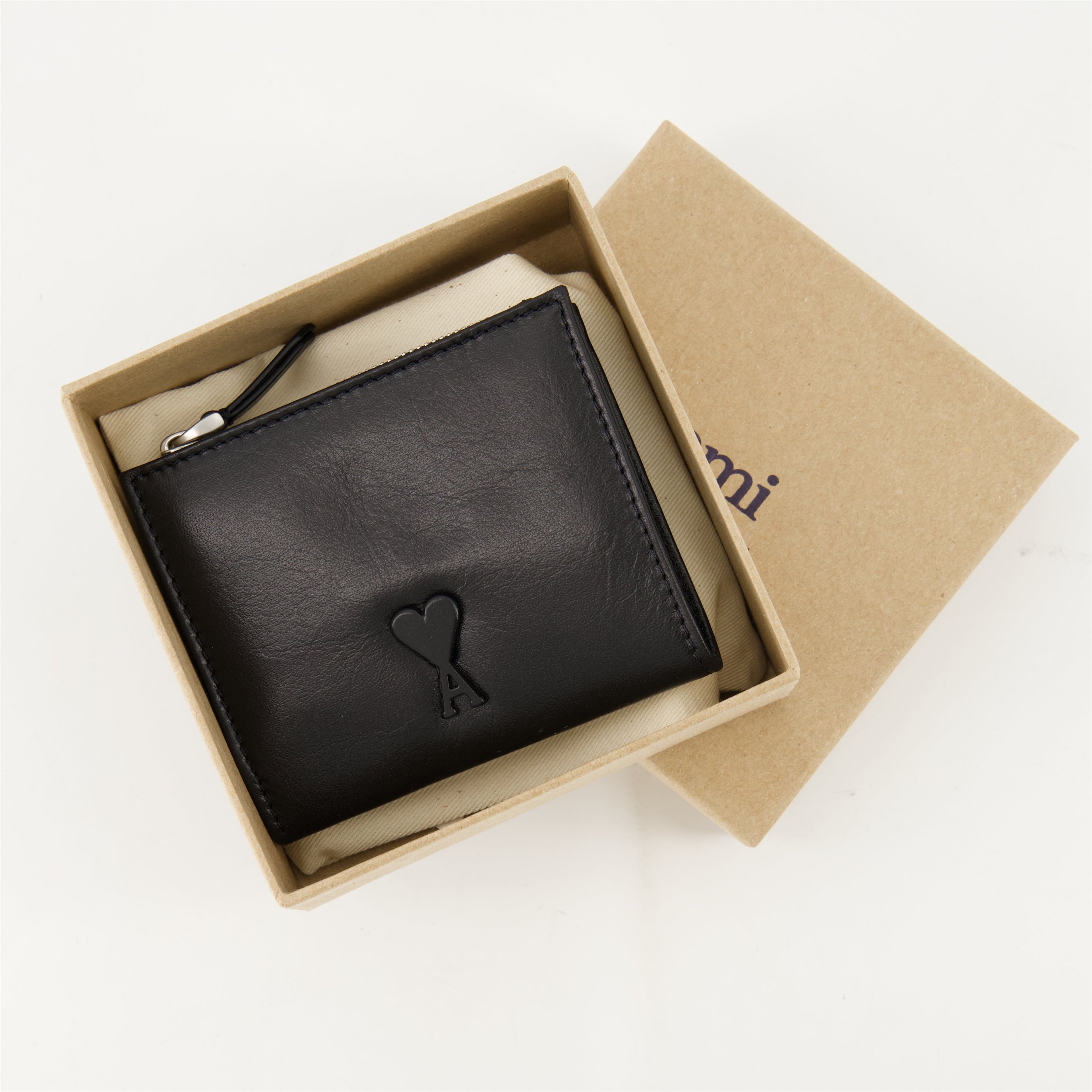 black leather wallet, AMI Paris wallet, unisex wallet, elegant wallet, functional wallet