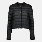 Imagem de um casaco curto de penas florido da Moncler para mulheres - Temporada Primavera-Verão 2026 - Vista frontal