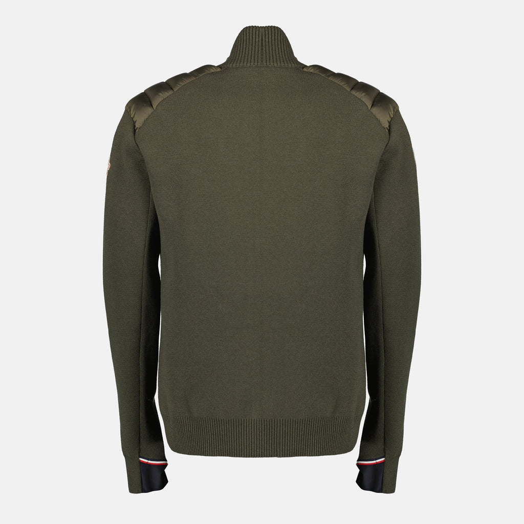 Moncler Grenoble cardigan, quilted wool cardigan, men's knitwear, zip sweater, khaki outerwear