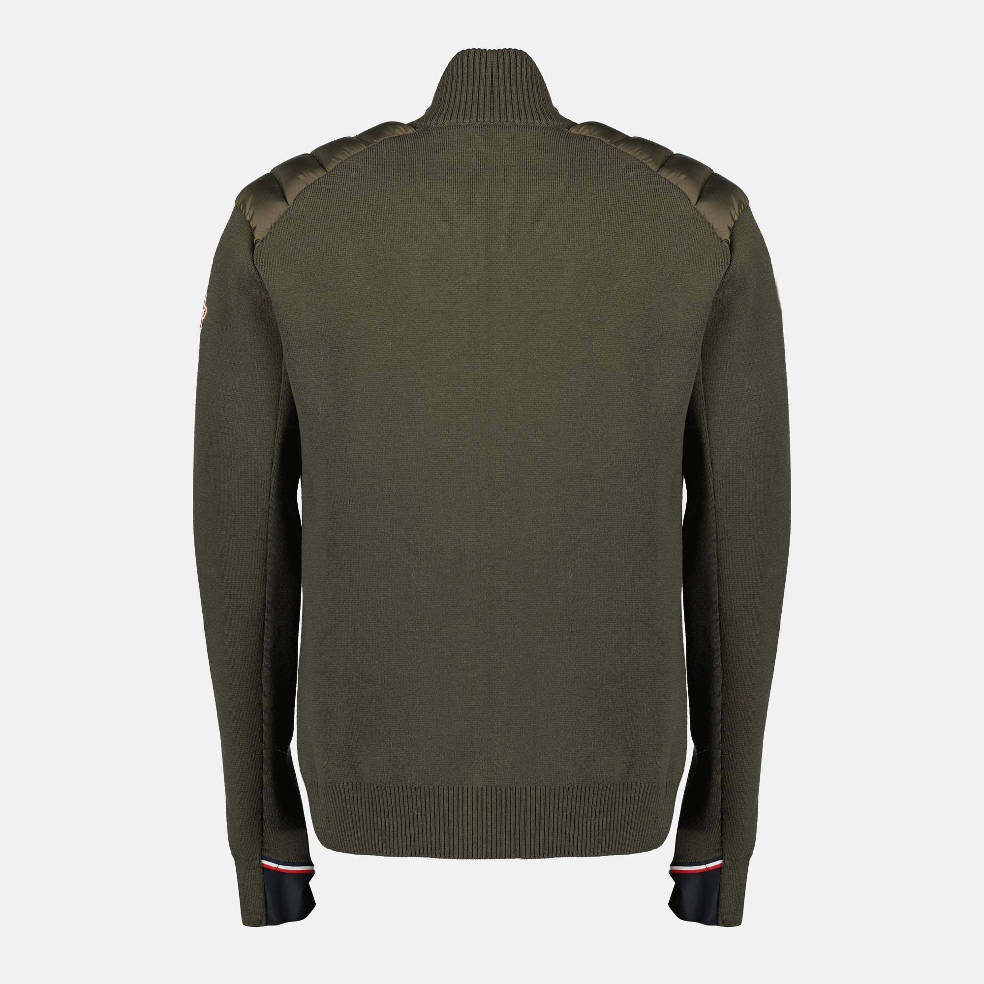 Moncler Grenoble cardigan, quilted wool cardigan, men's knitwear, zip sweater, khaki outerwear