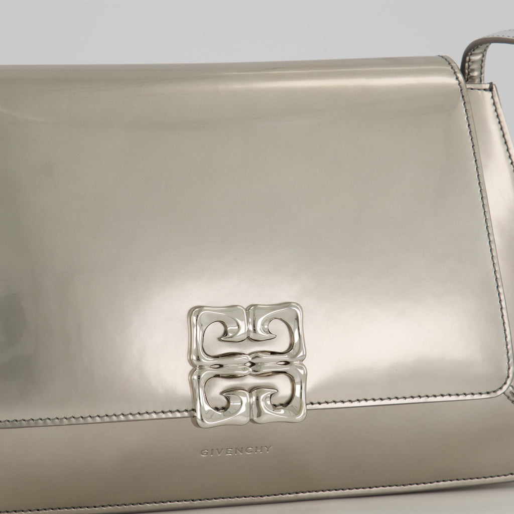 Givenchy bag, 4G Liquid, silver leather bag, adjustable strap, luxury handbag