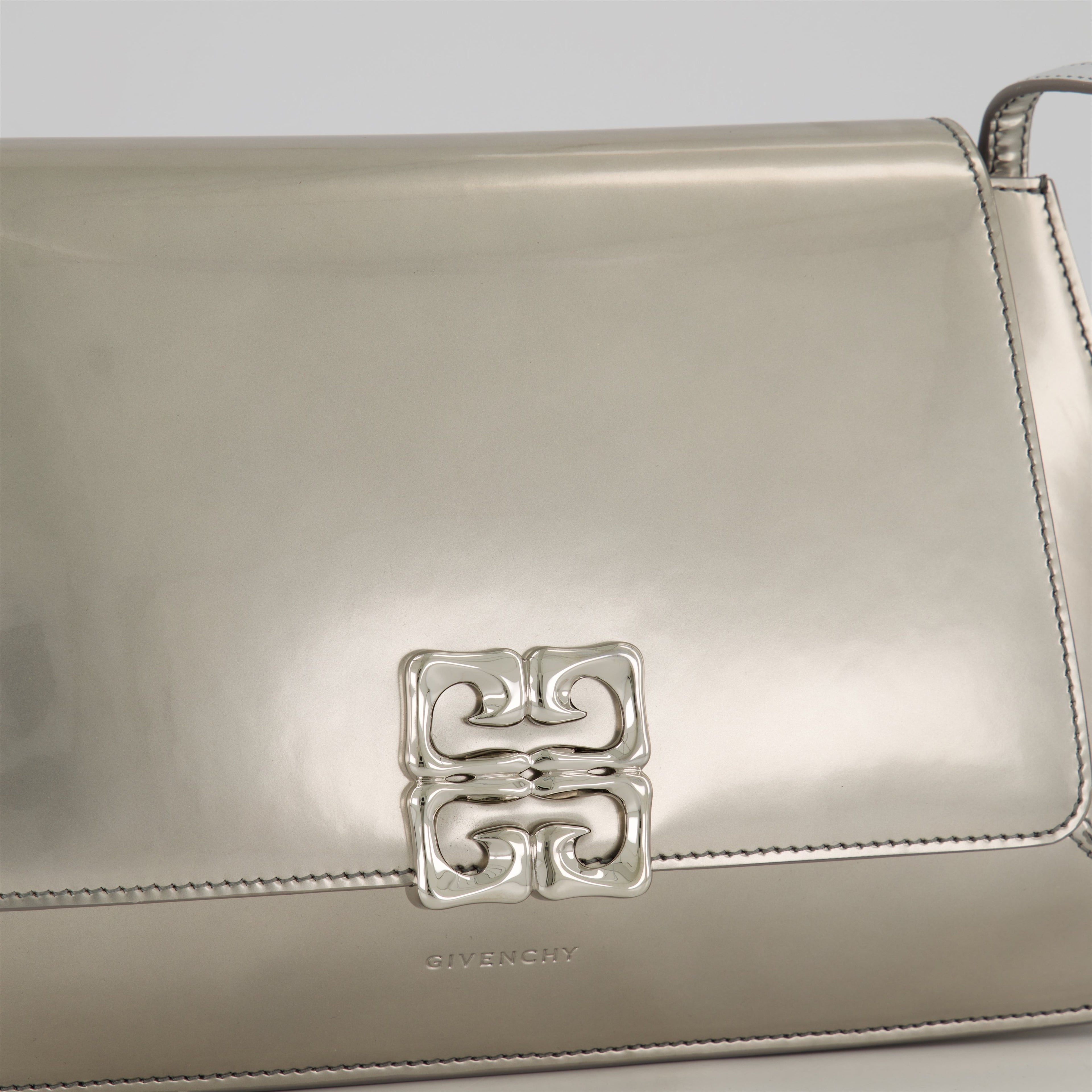 Givenchy bag, 4G Liquid, silver leather bag, adjustable strap, luxury handbag