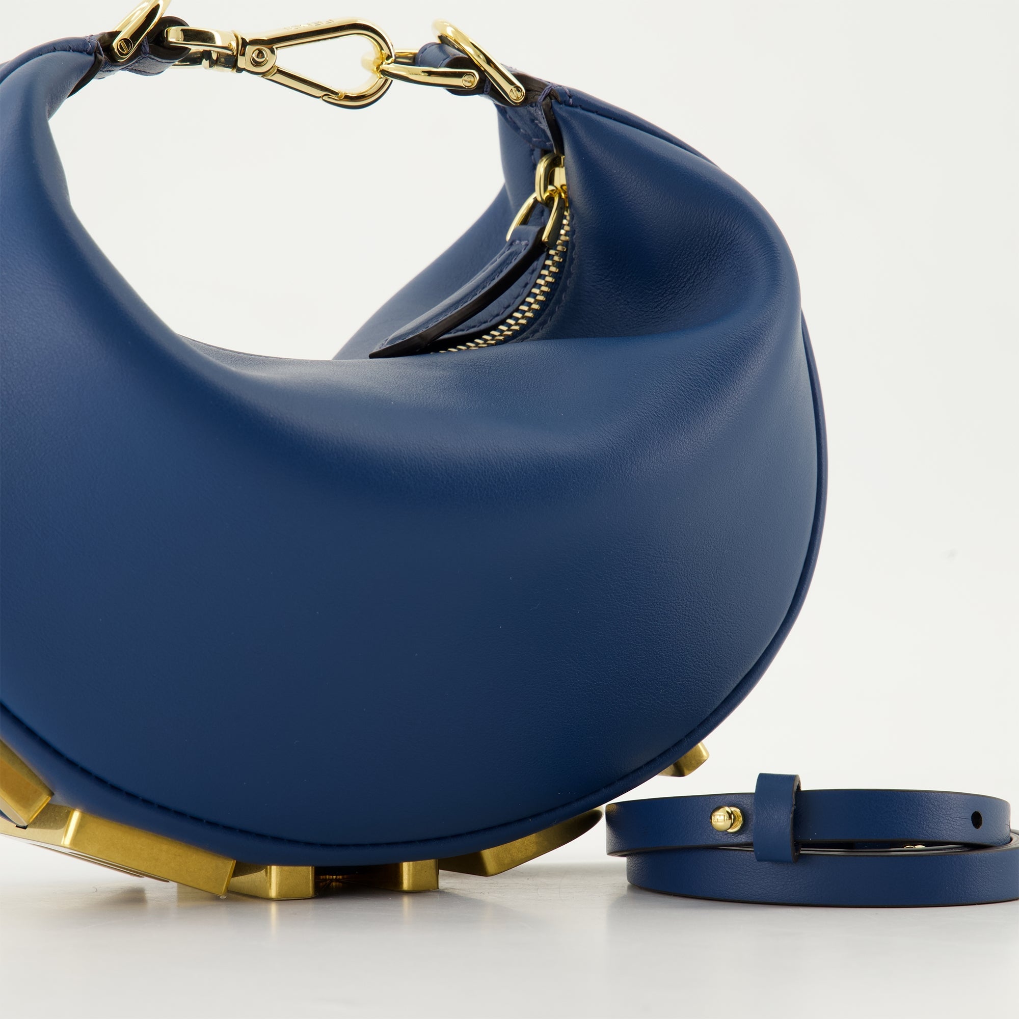 mini Fendigraphy bag, blue leather handbag, adjustable strap bag, elegant accessories, Fendi 2024 collection