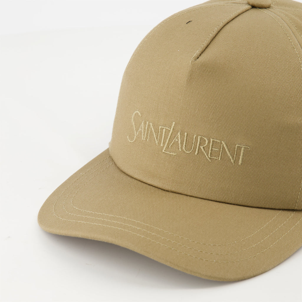 beige cotton cap, SAINT LAURENT accessories, embroidered cap, adjustable strap cap, Spring-Summer 2025