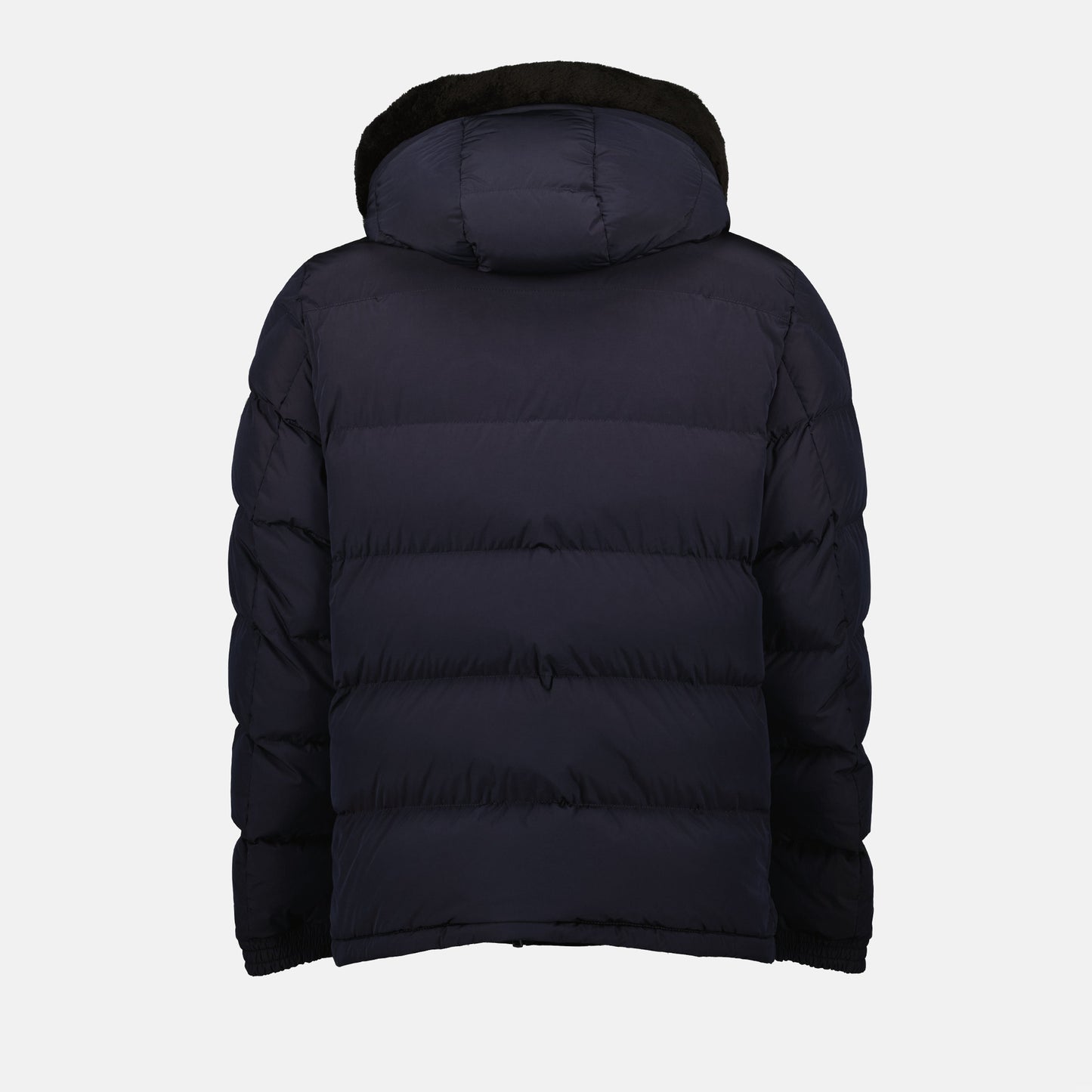 navy down jacket, teddy-lined hood, autumn winter collection, zipped pockets, premium outerwear