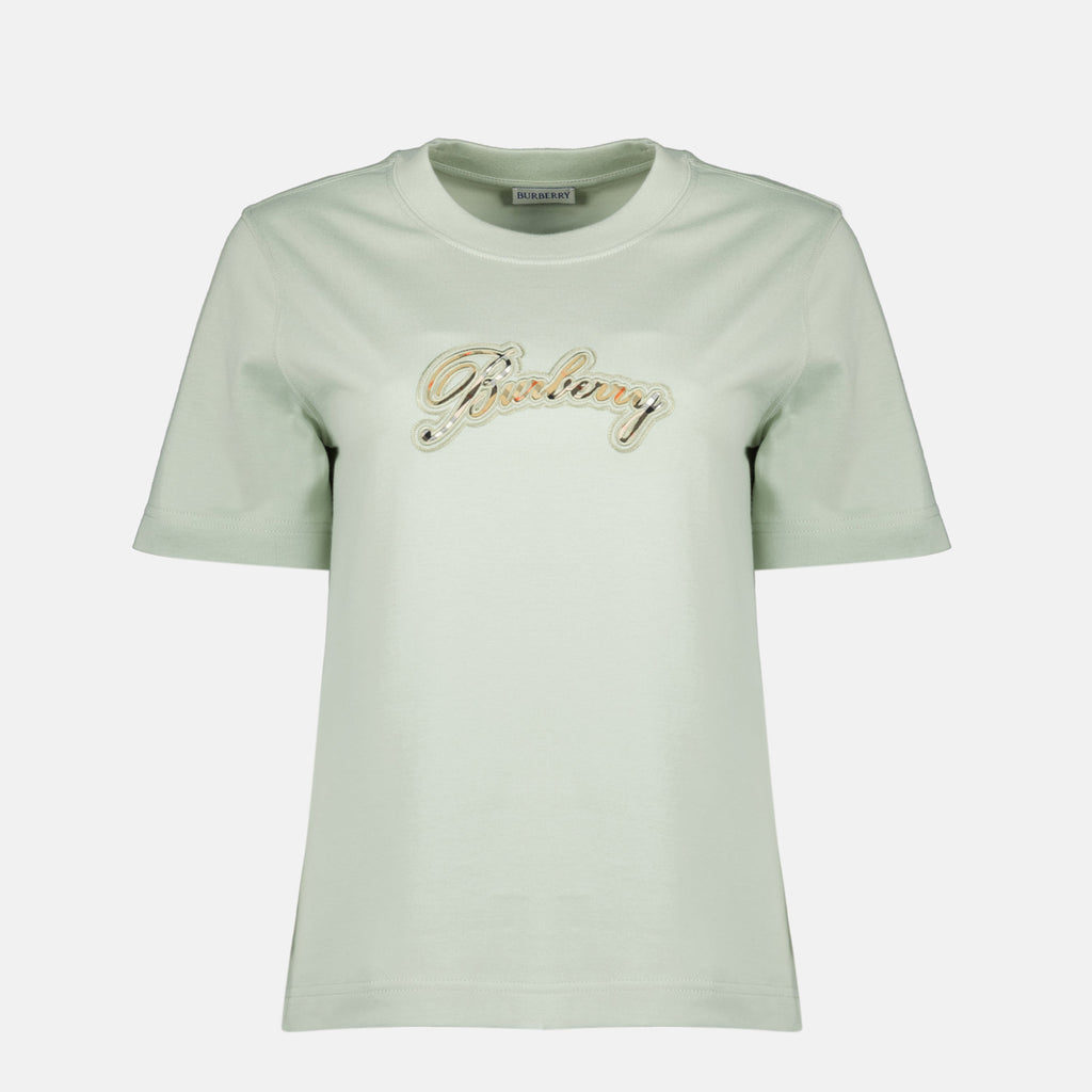 Image of T-Shirt Logo Check Green by Burberry for Women - Season Spring-Summer 2026 - Front View