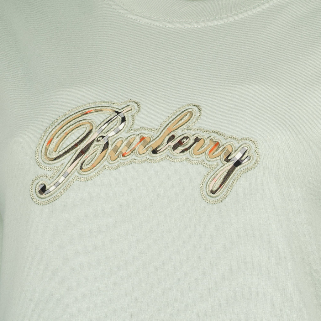 Image of T-Shirt Logo Check Green by Burberry for Women - Season Spring-Summer 2026 - Detail View 1
