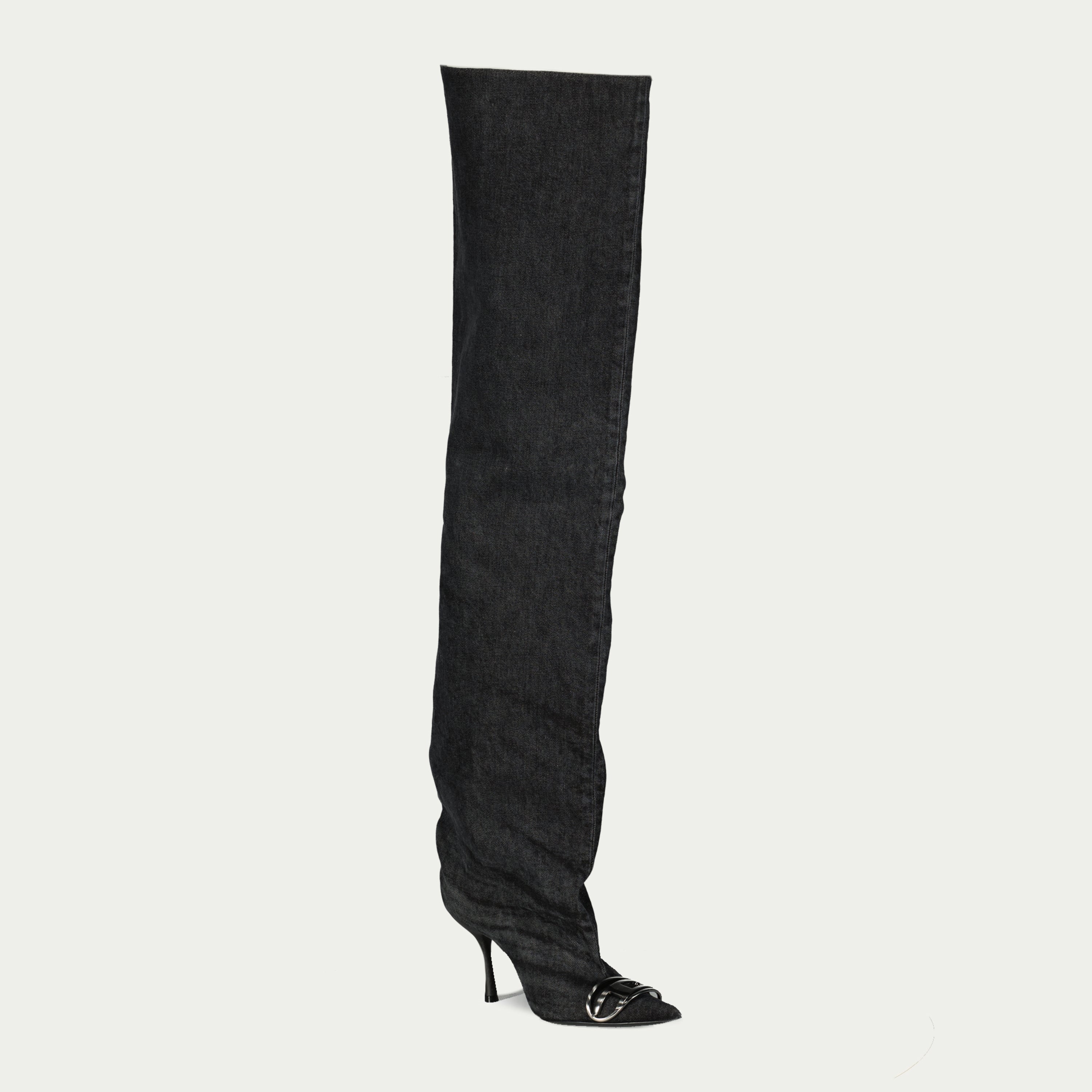 thigh-high boots, denim boots, black washed boots, Diesel footwear, autumn winter collection