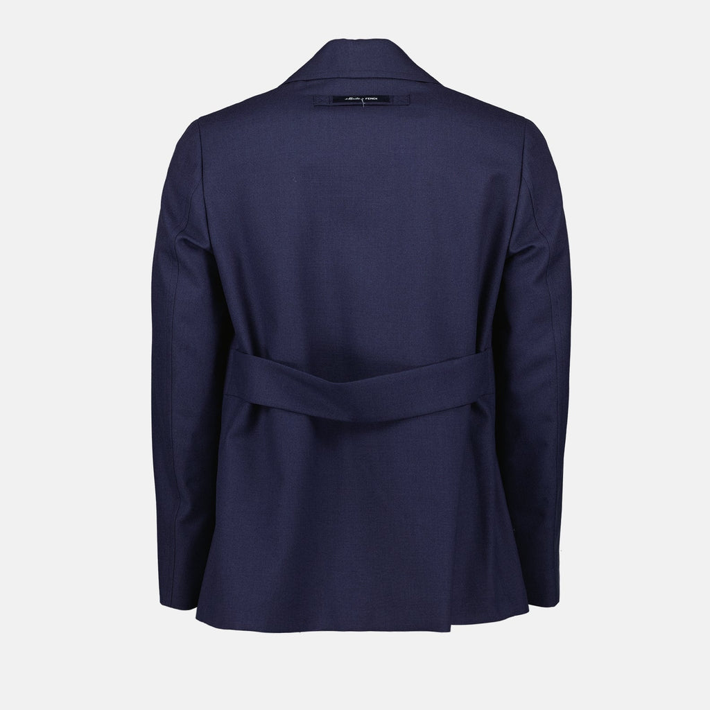 Image of Blue Wool Jacket with Peak Lapels by Fendi for Men - Season Spring-Summer 2024 - Detail View 2