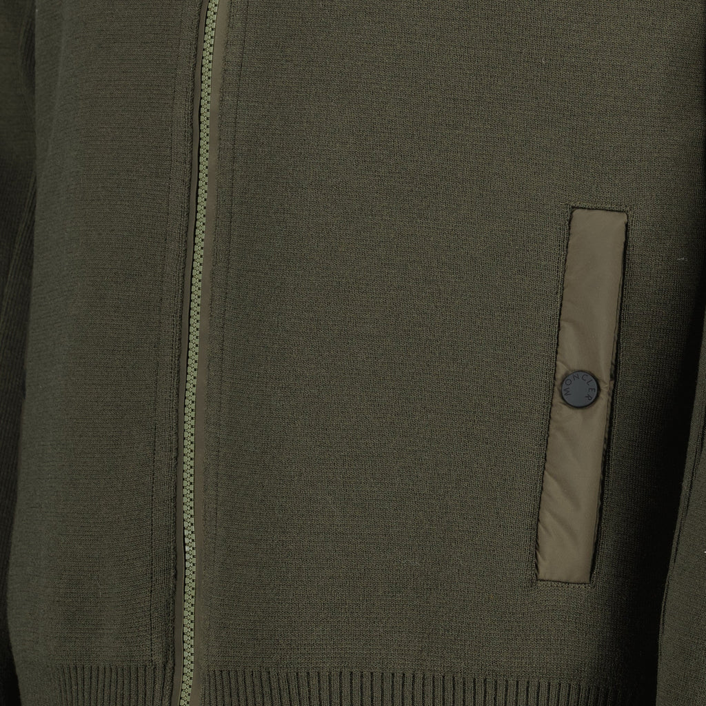 Moncler Grenoble cardigan, quilted wool cardigan, men's knitwear, zip sweater, khaki outerwear