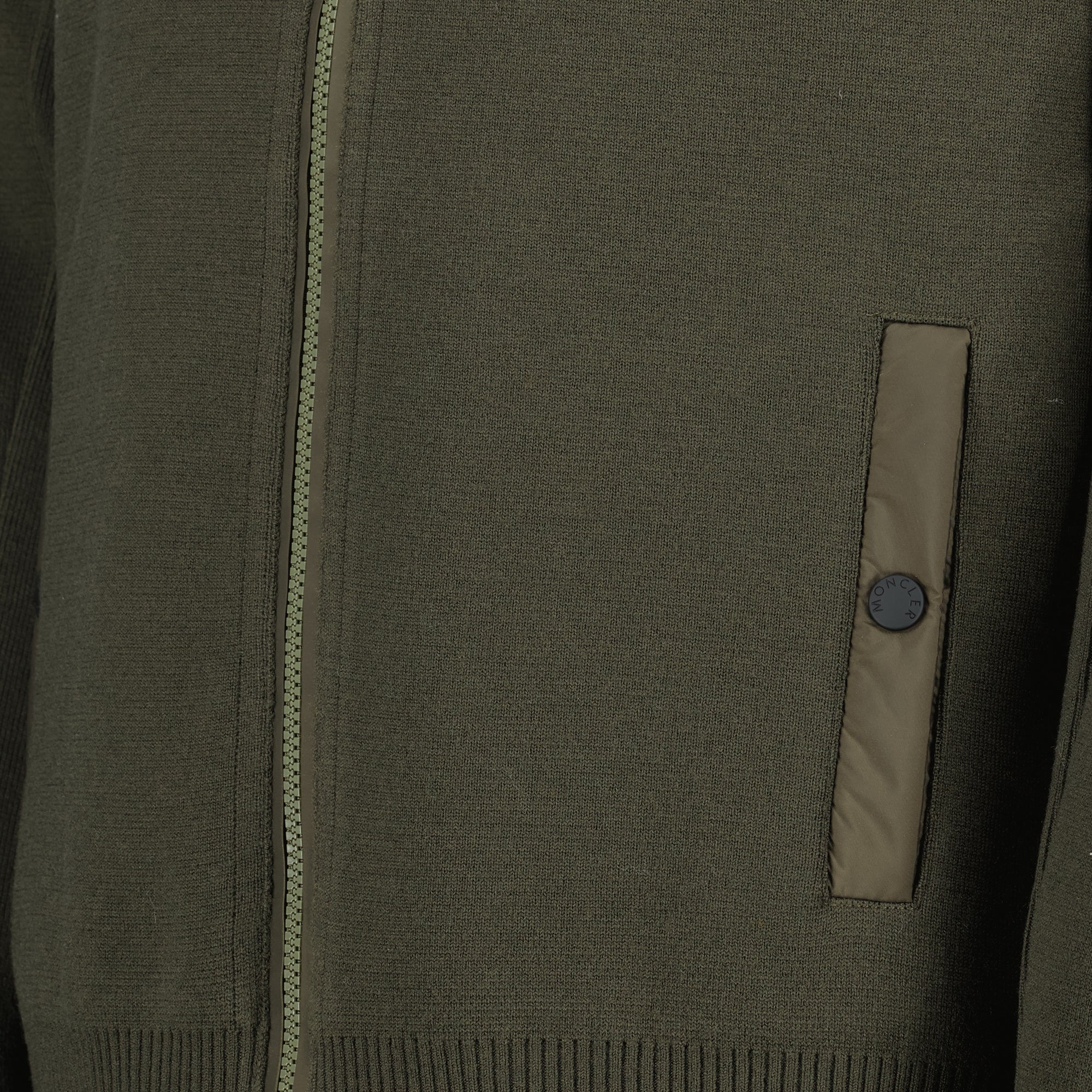 Moncler Grenoble cardigan, quilted wool cardigan, men's knitwear, zip sweater, khaki outerwear