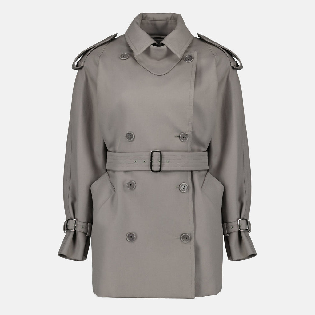 Mid-Length Trench Coat in Grey Cotton Gabardine