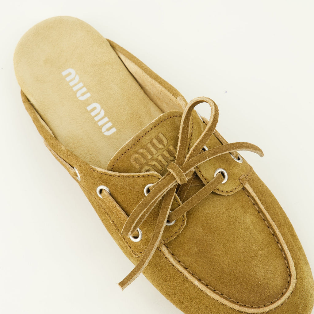 suede mules, brown slippers, Miu Miu footwear, Spring Summer 2026, luxury women slippers