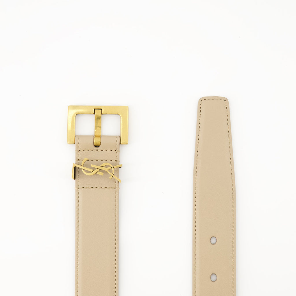Cssandre beige belt, calfskin leather belt, adjustable belt, metallic logo belt, elegant accessories