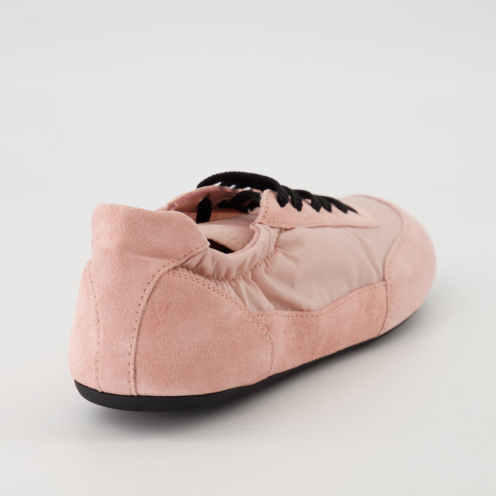 Prada sneakers, pink sneakers, Re-nylon shoes, designer footwear, suede leather sneakers